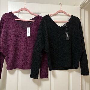 White House Black Market V-Neck Sweaters - Black and Purple